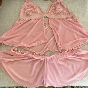 Pink sheer baby doll style top/ shorts set